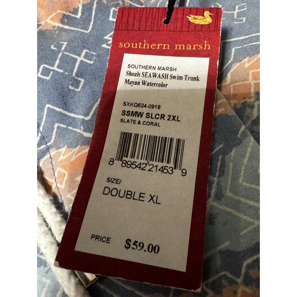 Southern Marsh Shoals SEAWASH Swim Trunks Mayan Watercolor Slate Coral 2XL NEW